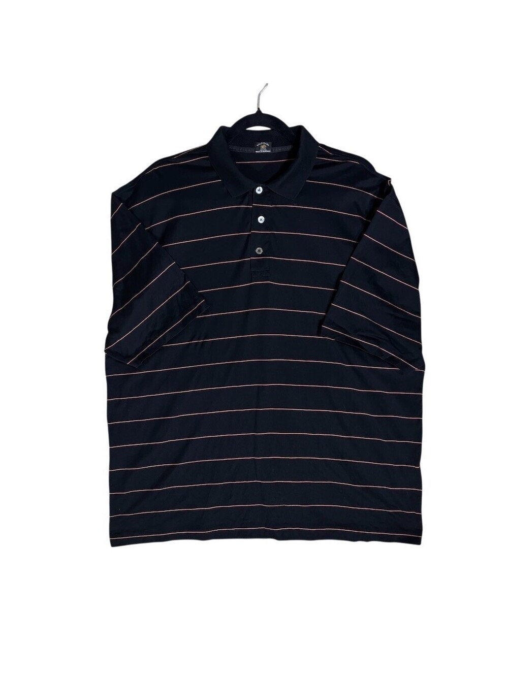 Solemare Men's Polo Shirt Size L Black Red White Striped Short Sleeve